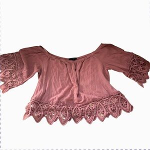 Elegant Pink Lace Trim Women's Top